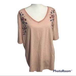 Lane Bryant striped T-shirt with faux embroidery floral details